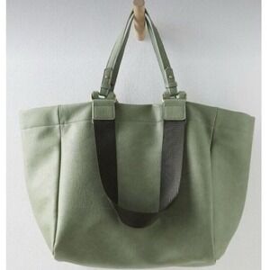 NWT Free People Large Catchall Tote Green Vegan Leather Shopper Bag Boho
